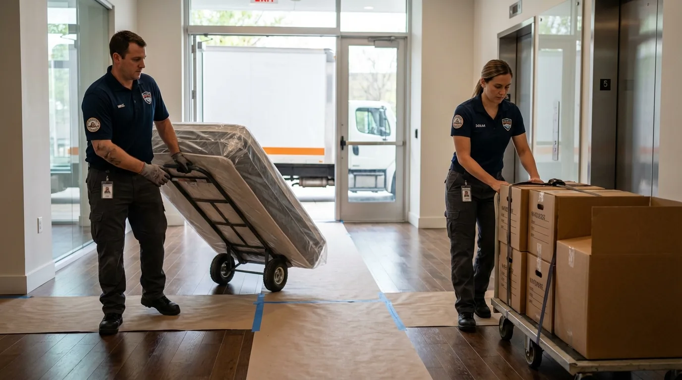 Professional apartment movers loading elevator in Ayden, NC